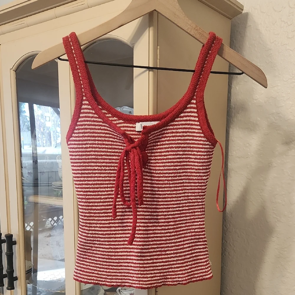Lucia Red and White Striped Knit Tank Top - Picture 1 of 5